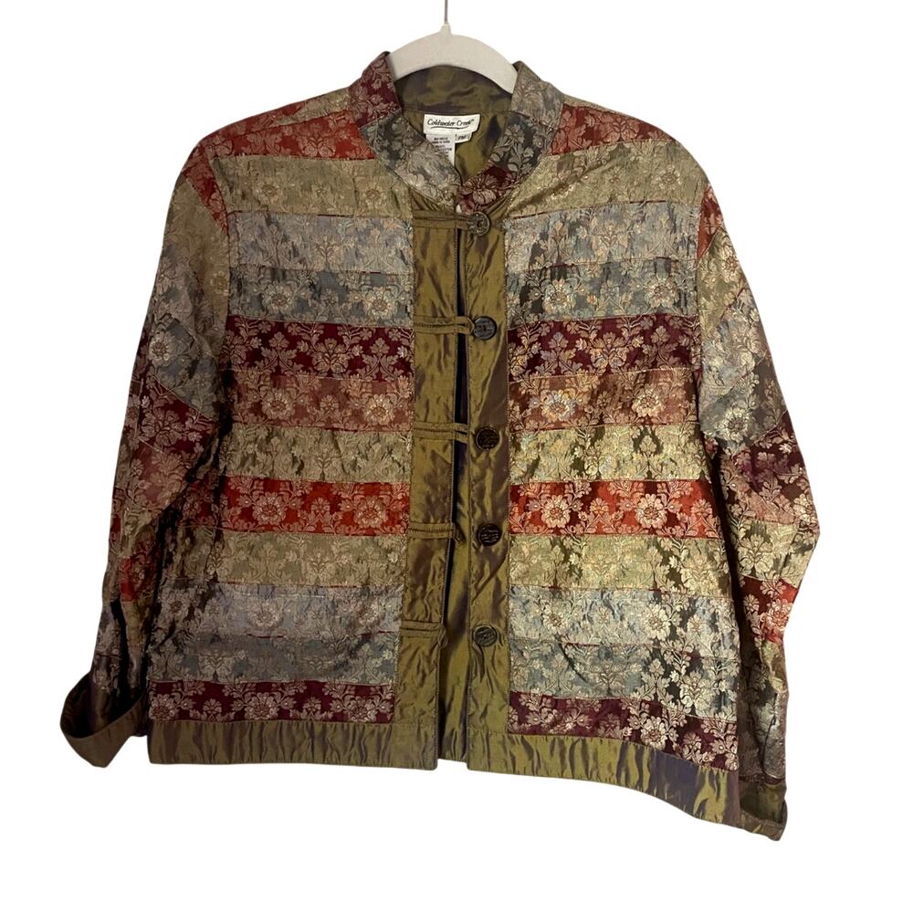 Coldwater Creek Tapestry Jacket Metallic Floral Brocade Mandarin Art To Wear-PM